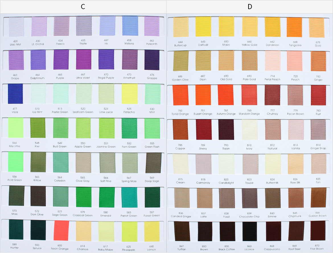 Grosgrain ribbon color chart