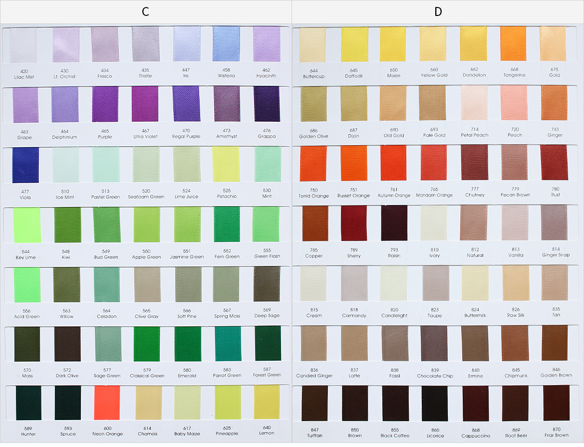 Satin ribbon color card